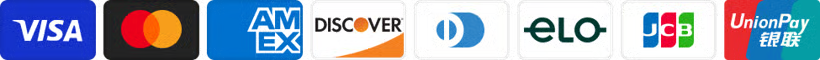 Accepted payments: Visa, Mastercard, American Express, Discover, Diners Club, Elo, JCB, UnionPay